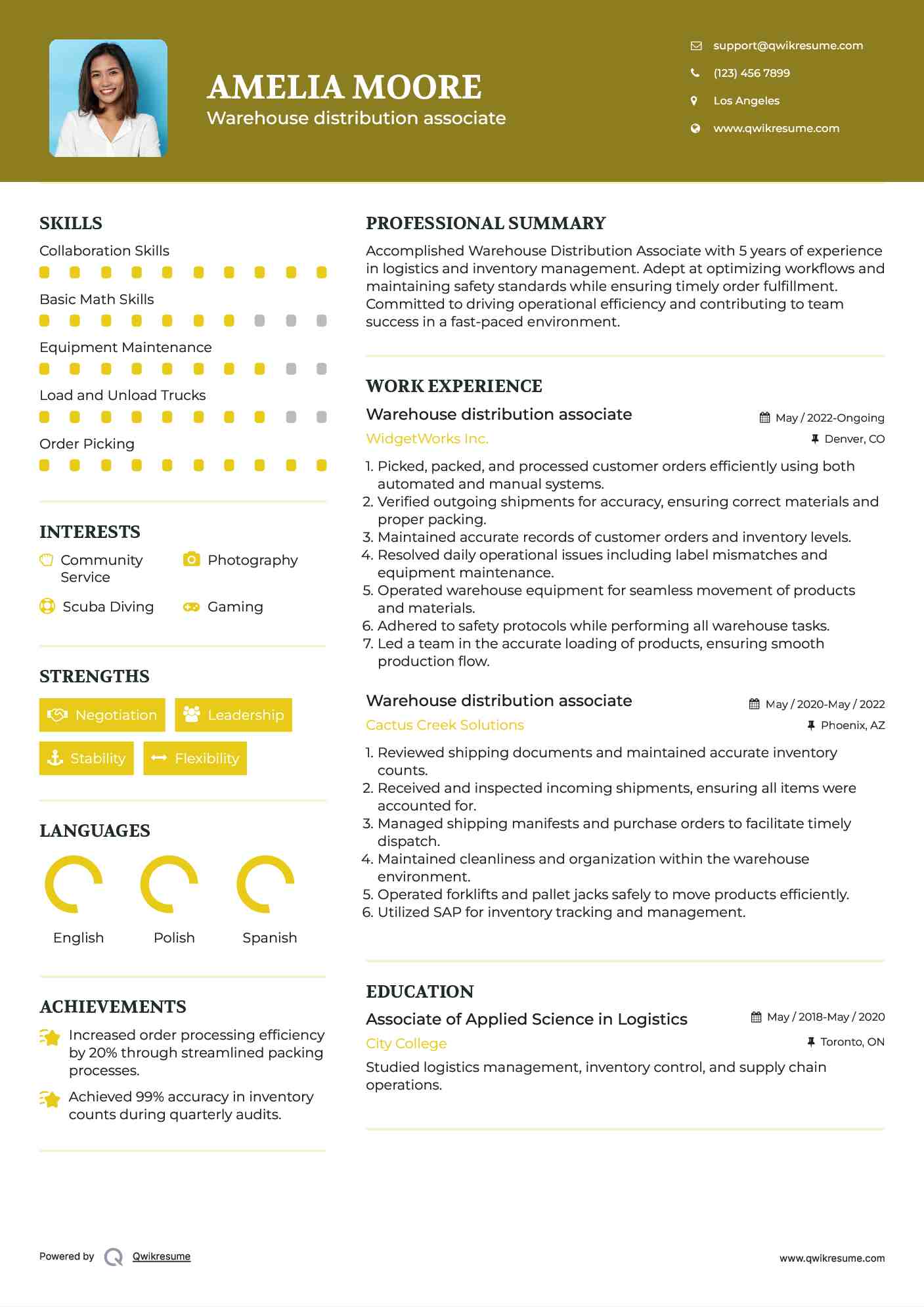Warehouse distribution associate Resume Format