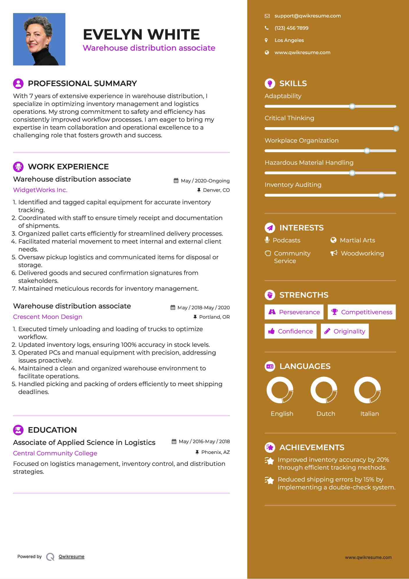 Warehouse distribution associate Resume Model