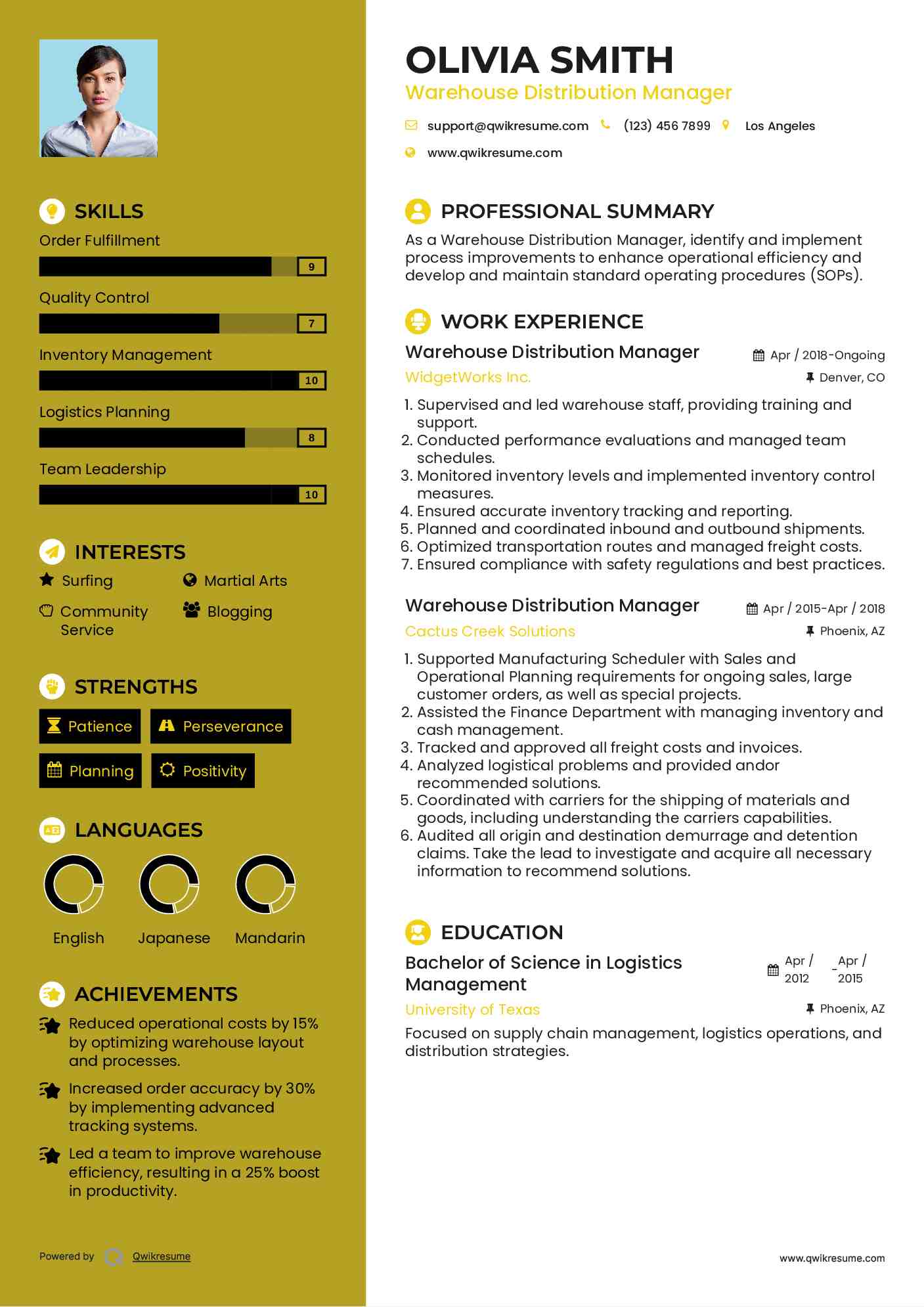 Warehouse Distribution Manager Resume Format