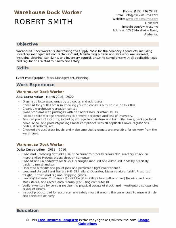 Warehouse Dock Worker Resume Samples QwikResume