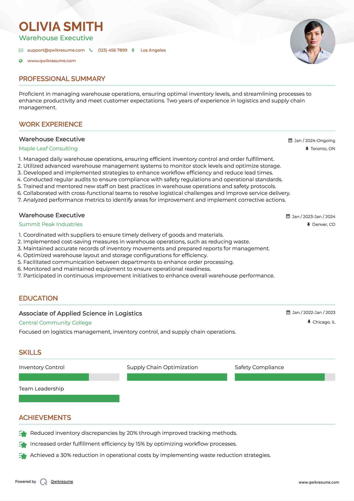 Warehouse Executive Resume Format