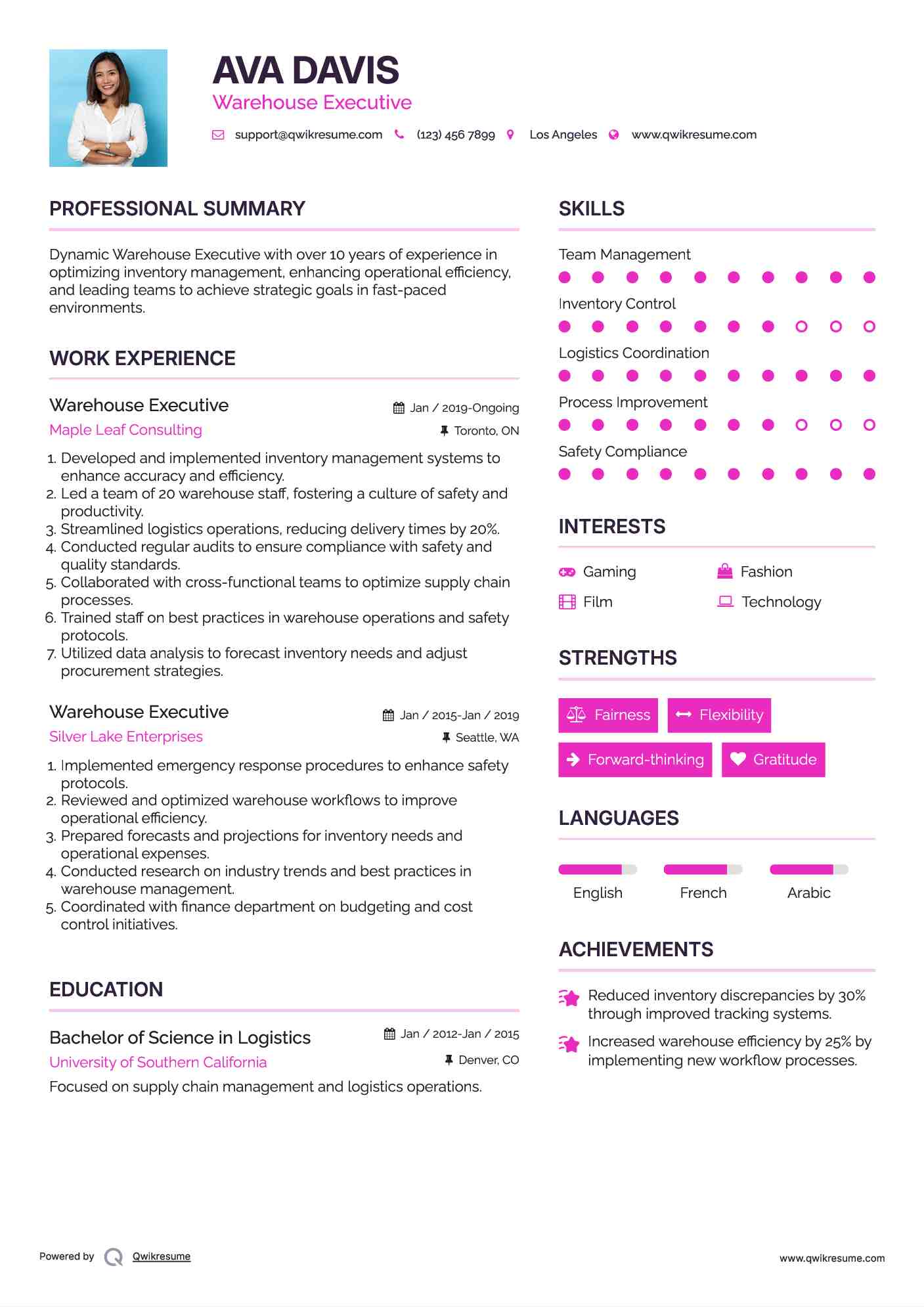 Warehouse Executive Resume Example