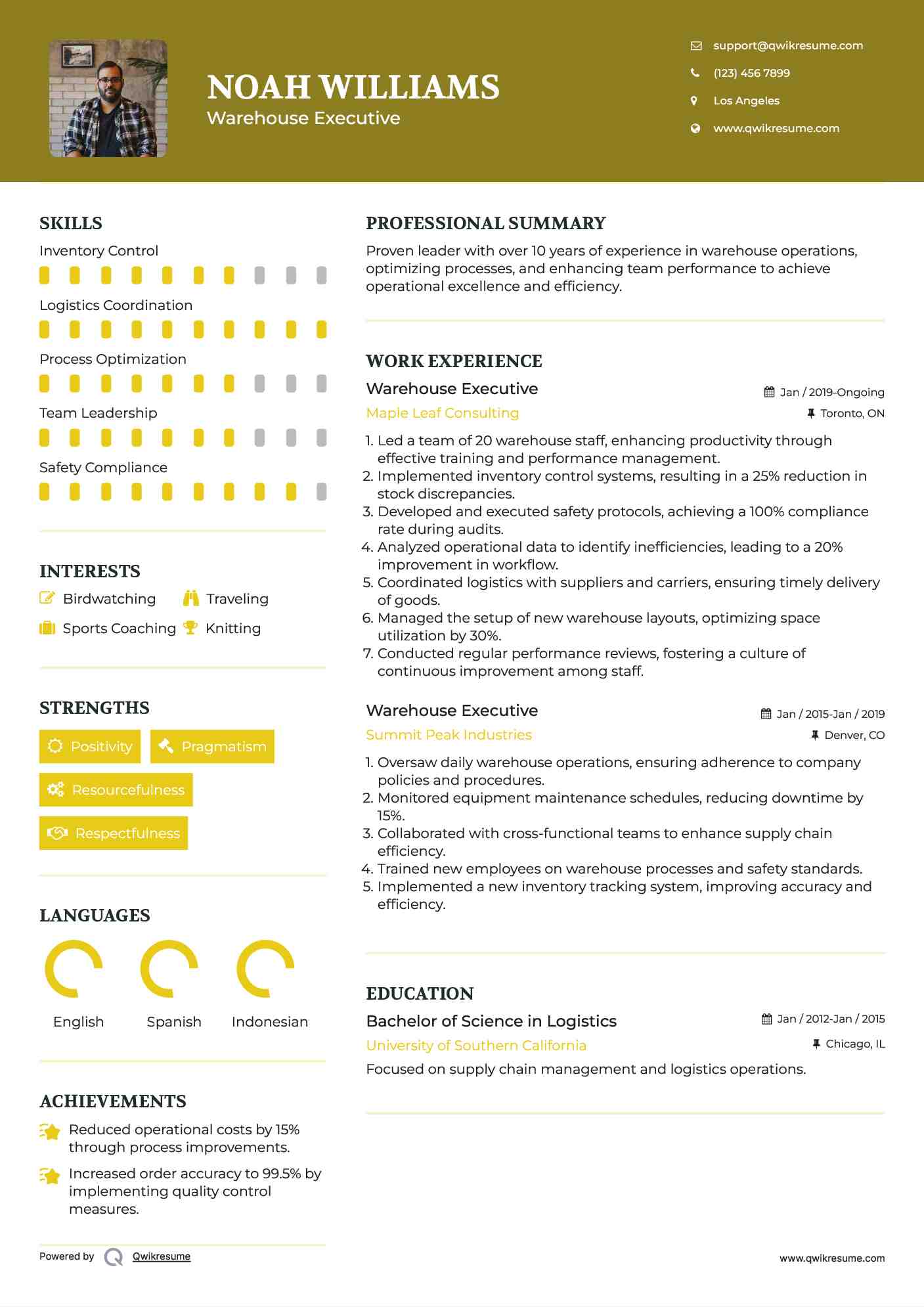 Warehouse Executive Resume Format