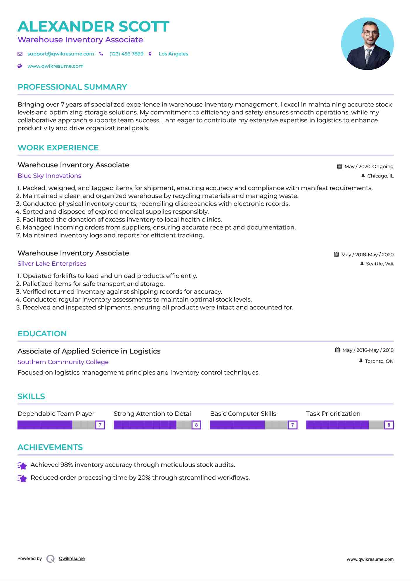 Warehouse Inventory Associate Resume Format
