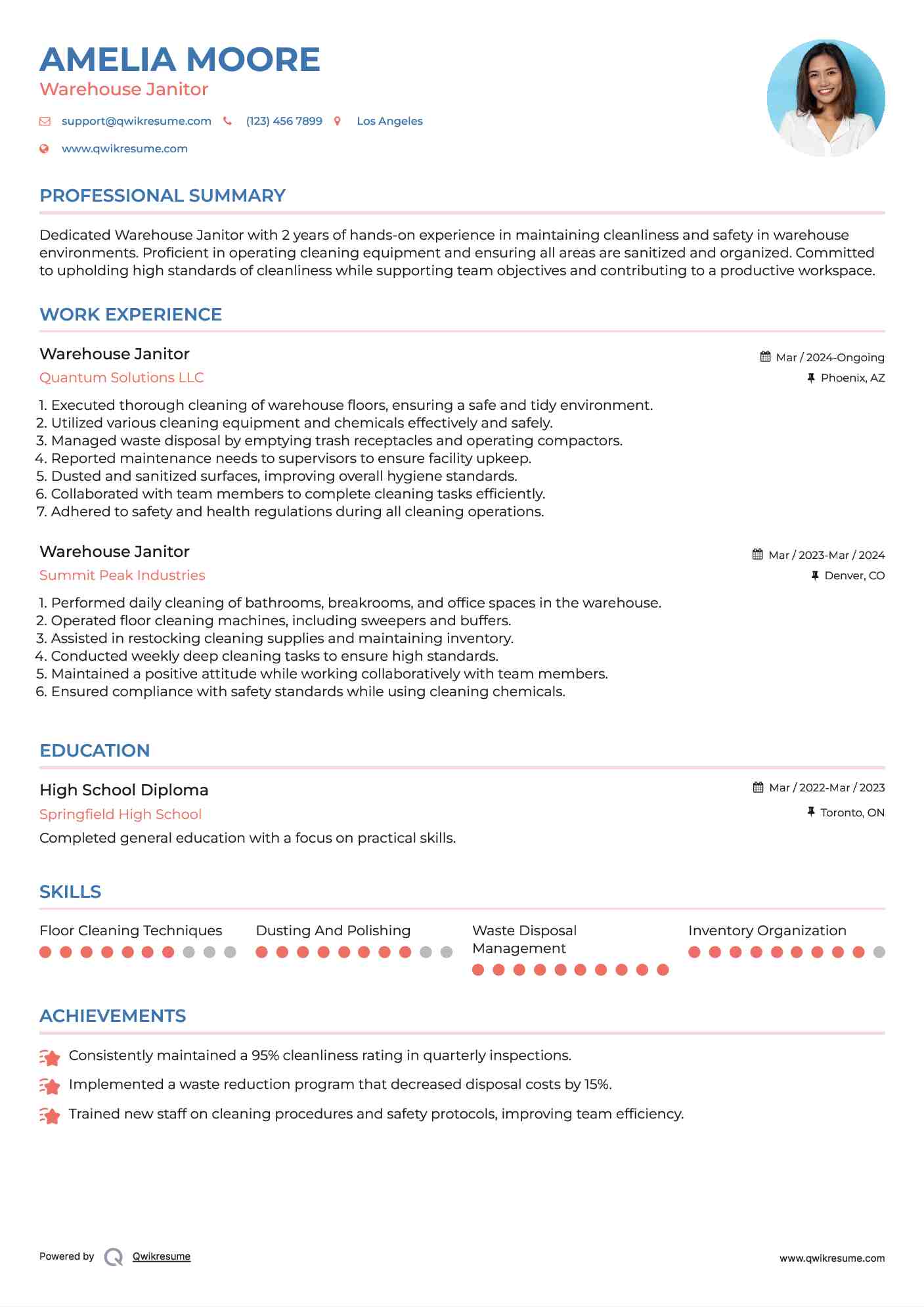 Warehouse Janitor Resume Format