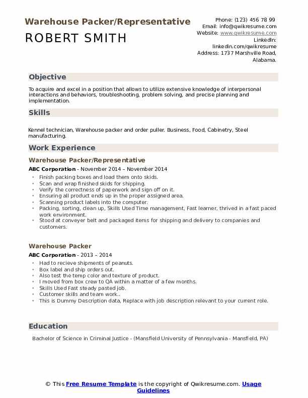 Warehouse Packer Resume Samples QwikResume