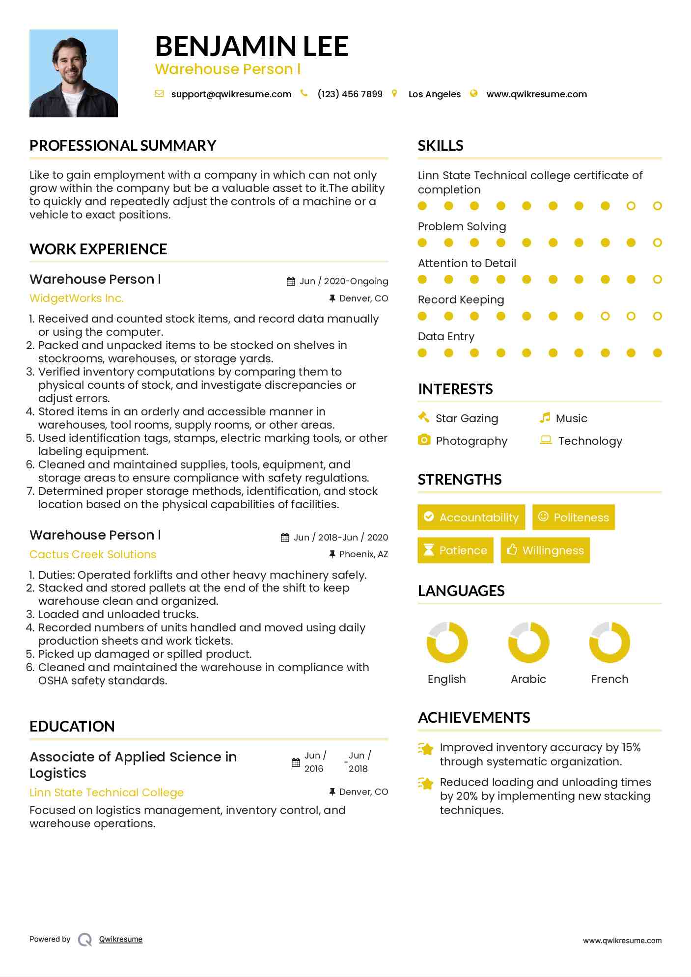 Warehouse Person l Resume Model