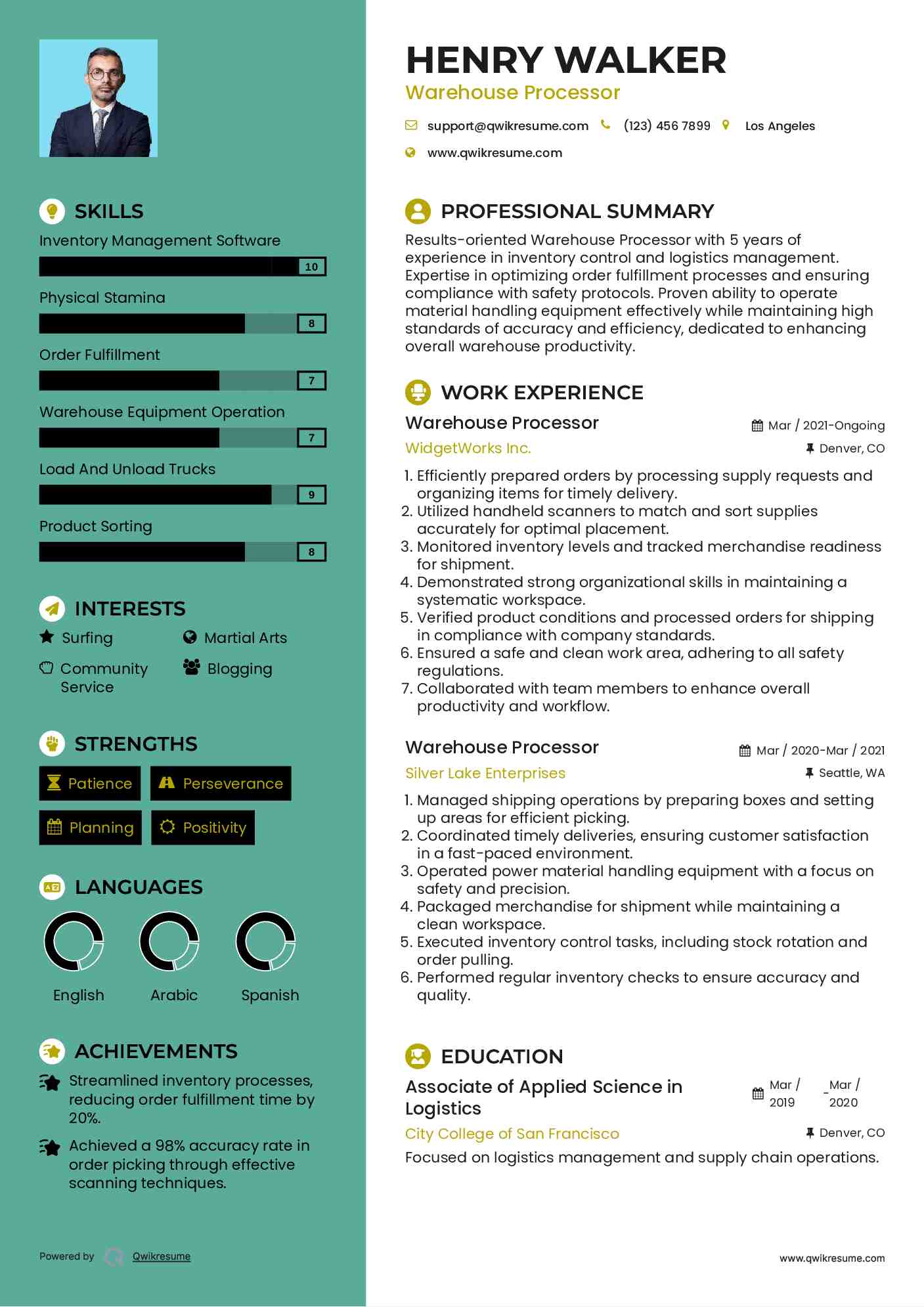 Warehouse Processor Resume Format
