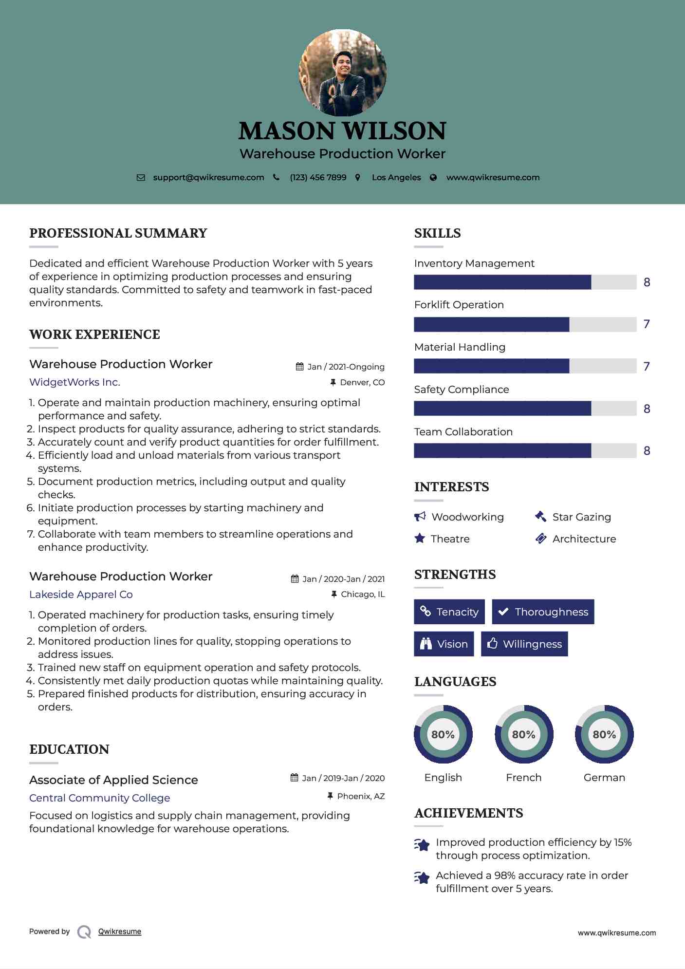 Warehouse Production Worker Resume Sample