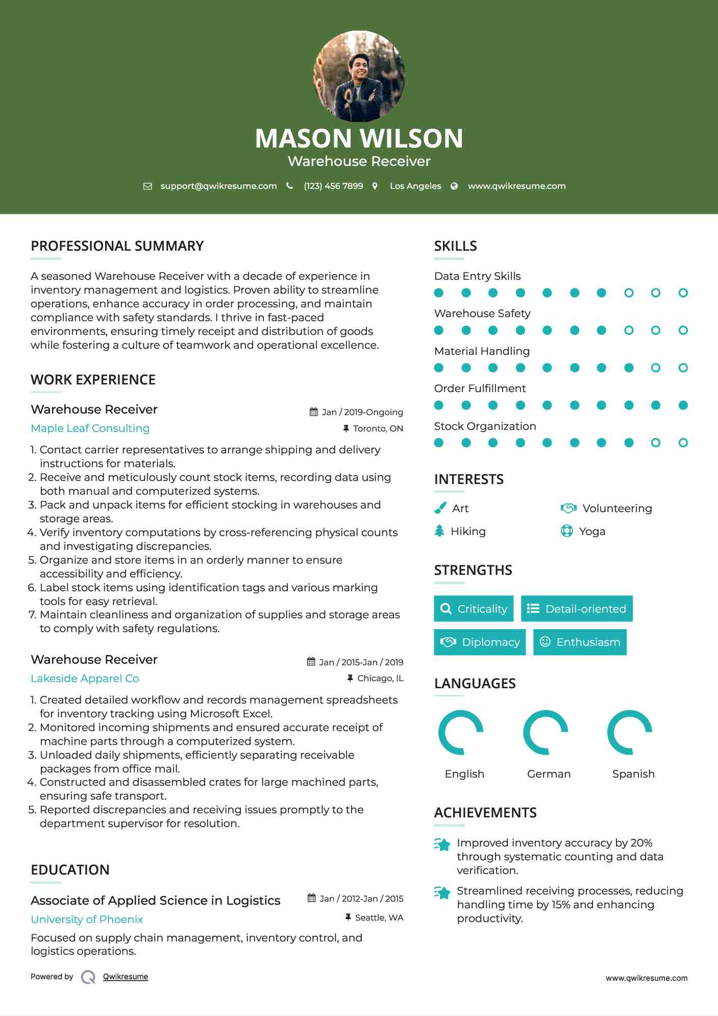 Warehouse Receiver Resume Samples QwikResume