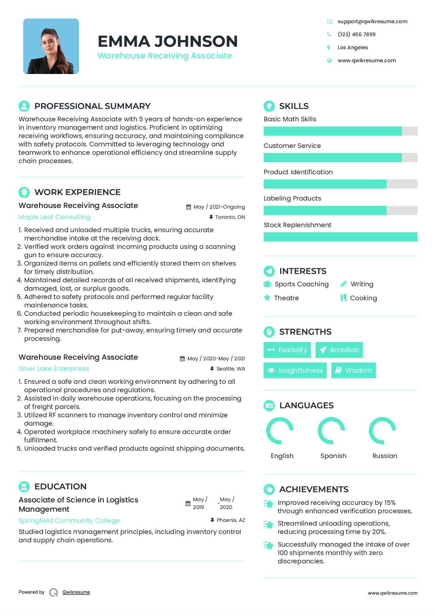 Warehouse Receiving Associate Resume Template