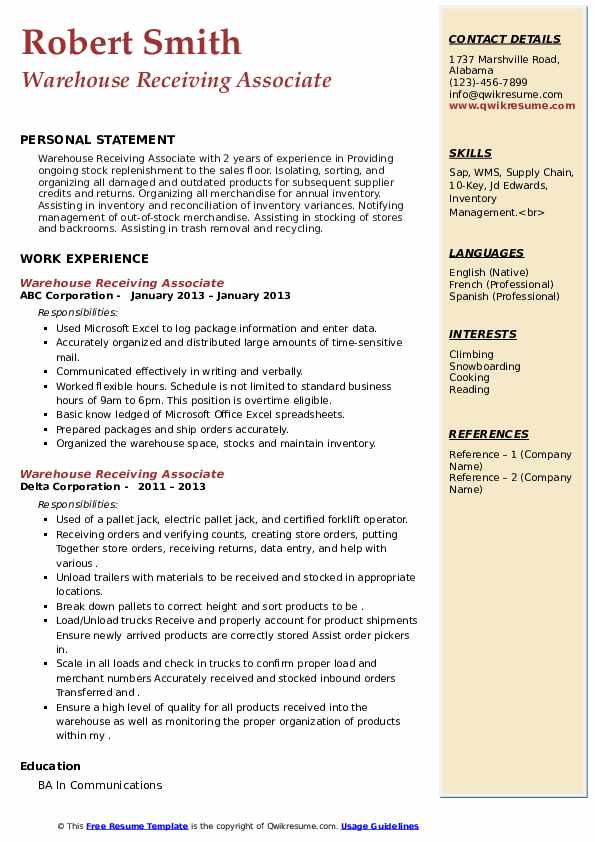Warehouse Receiving Associate Resume - Warehouse Receiving Associate 1662127427 Pdf 