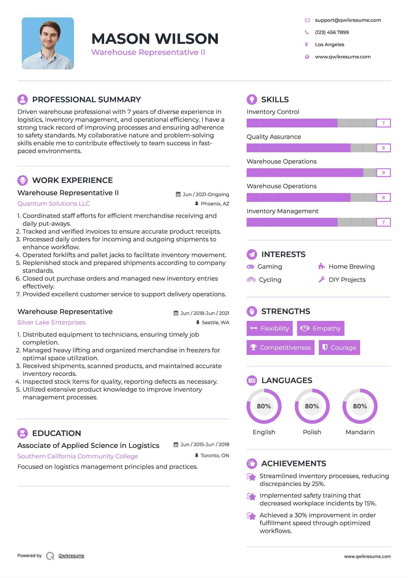 Warehouse Representative II Resume Model