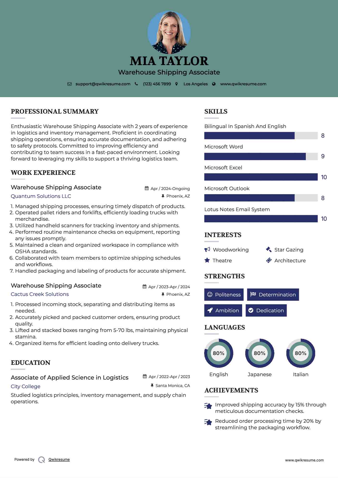 Warehouse Shipping Associate Resume Example
