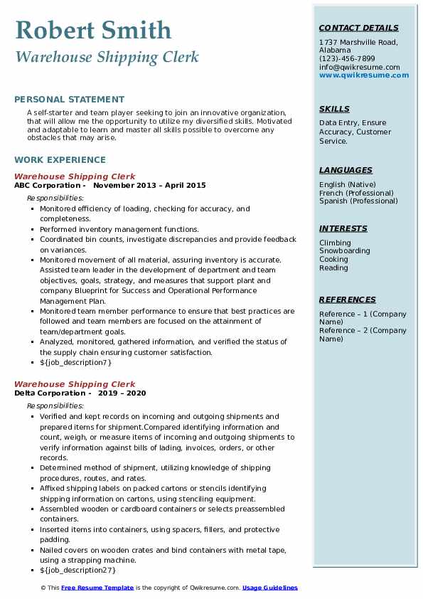 Warehouse Shipping Clerk Resume Samples QwikResume