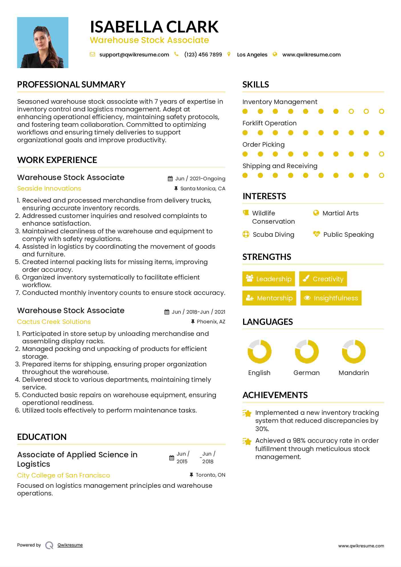 Warehouse Stock Associate Resume Template