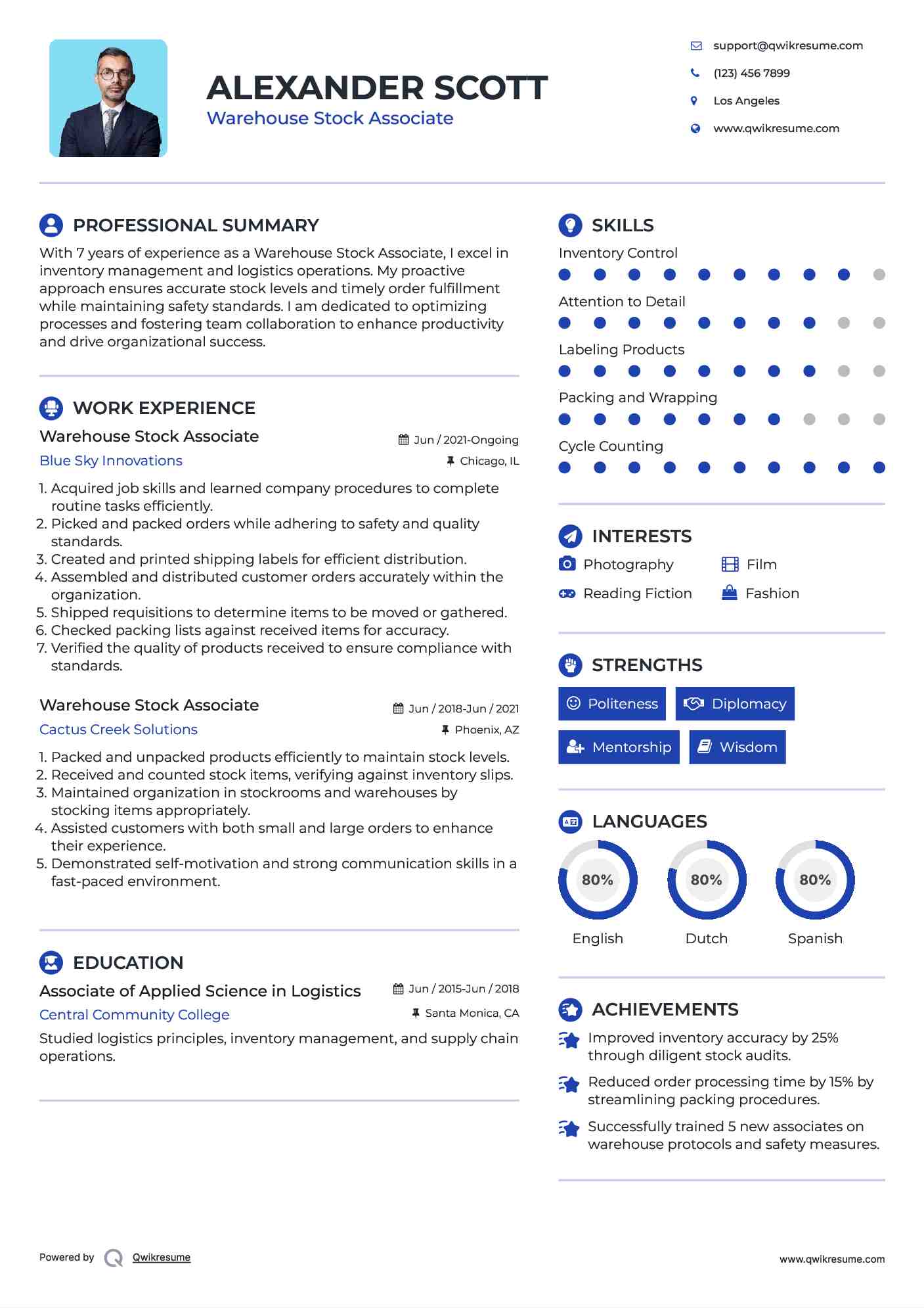 Warehouse Stock Associate Resume Example