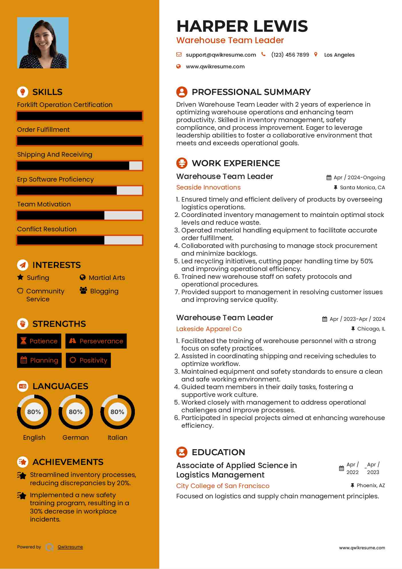 Warehouse Team Leader Resume Template