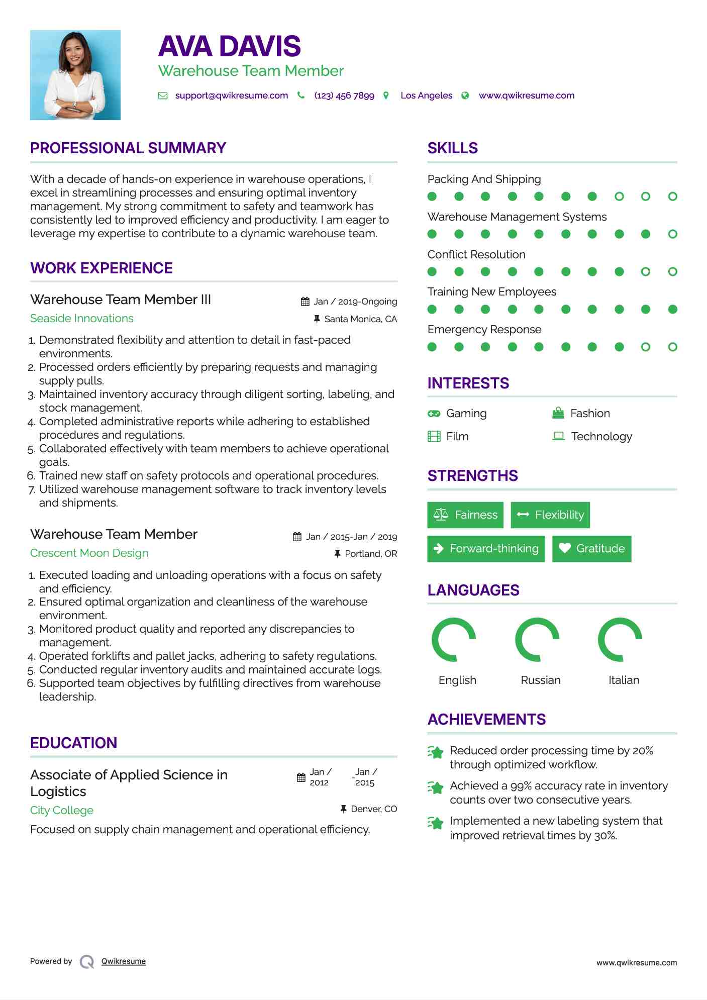 Warehouse Team Member III Resume Model