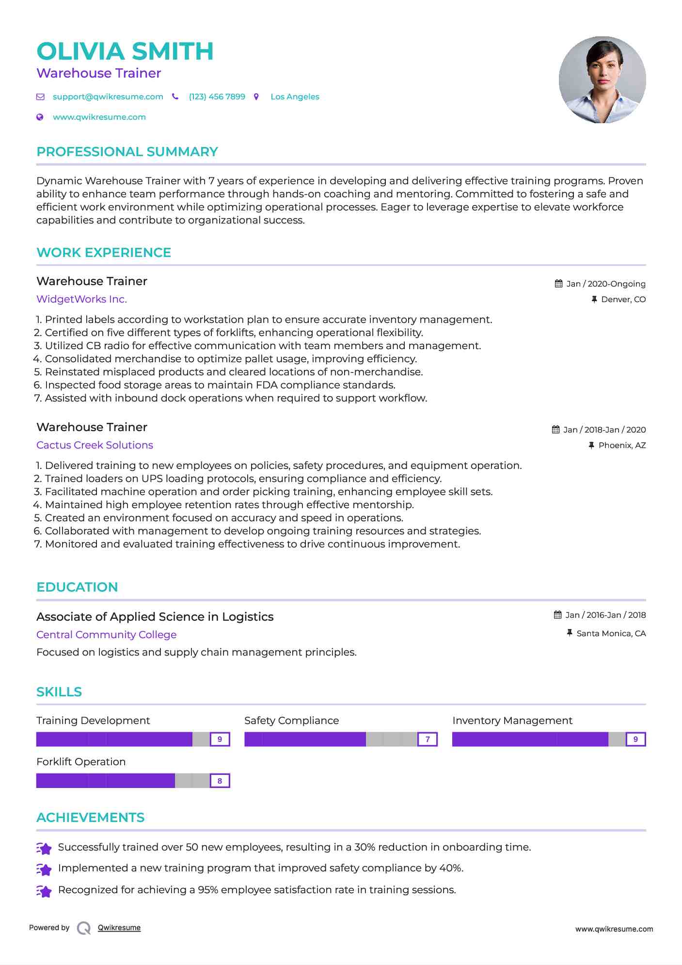Warehouse Trainer Resume Template