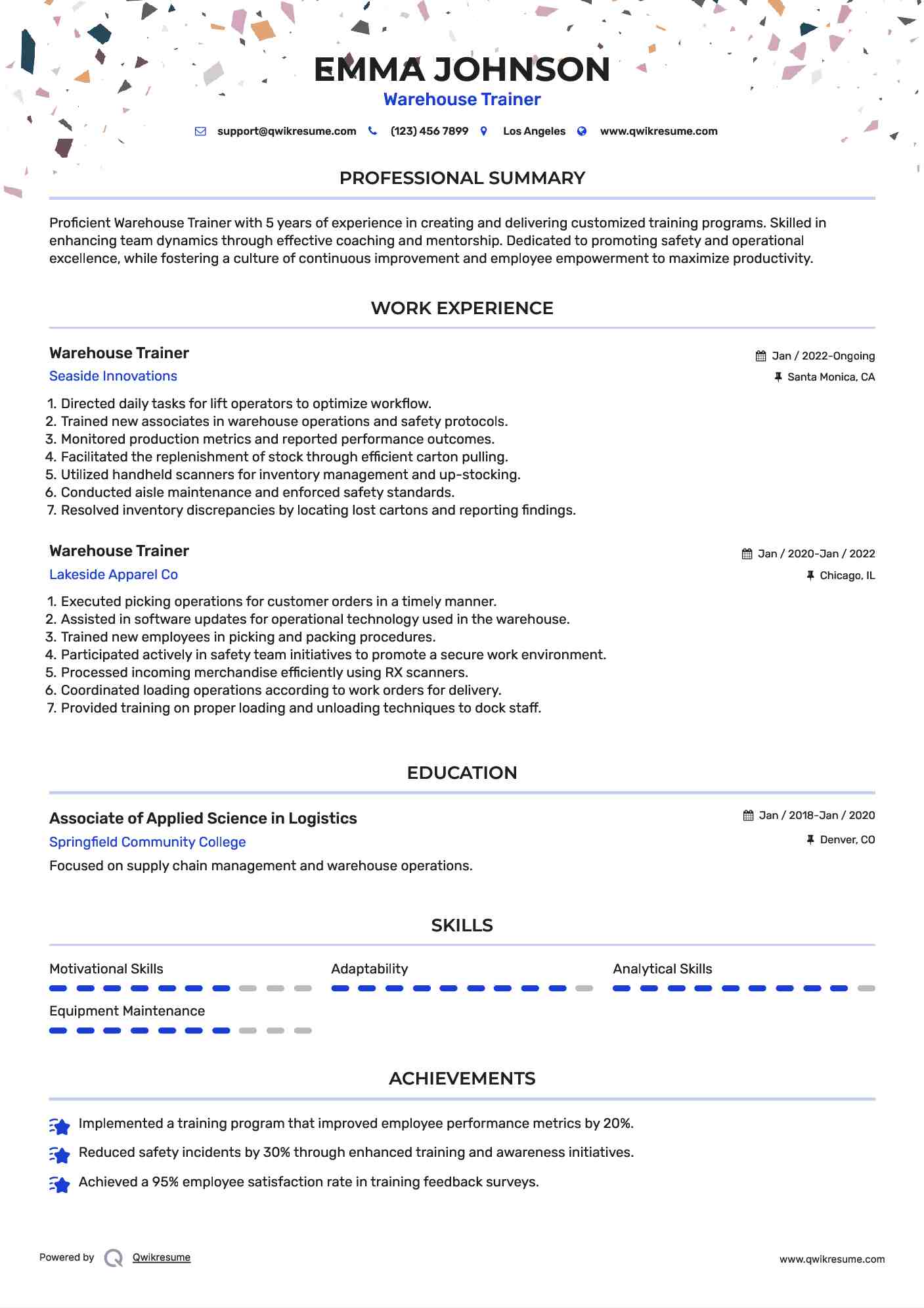Warehouse Trainer Resume Template