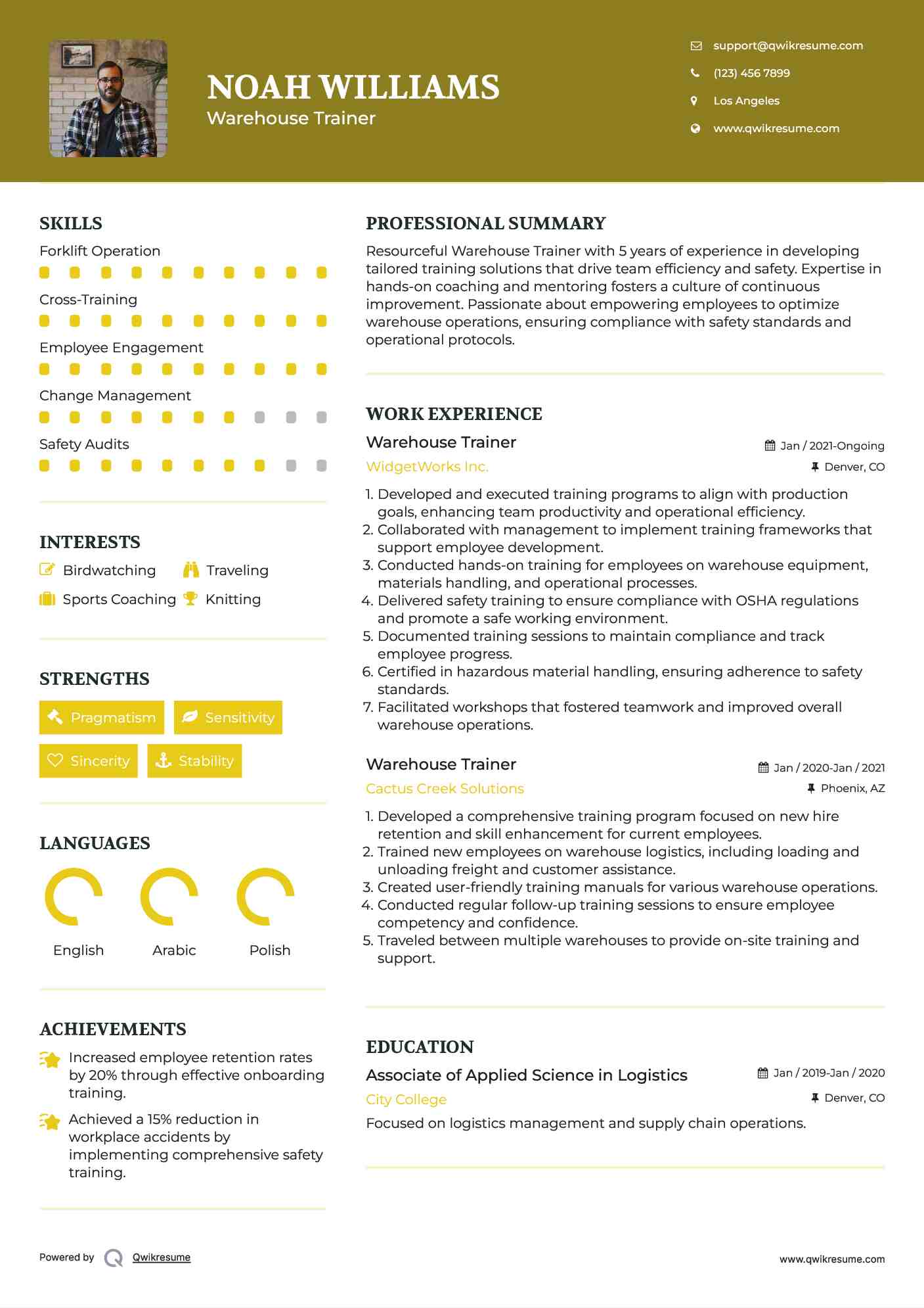Warehouse Trainer Resume Format