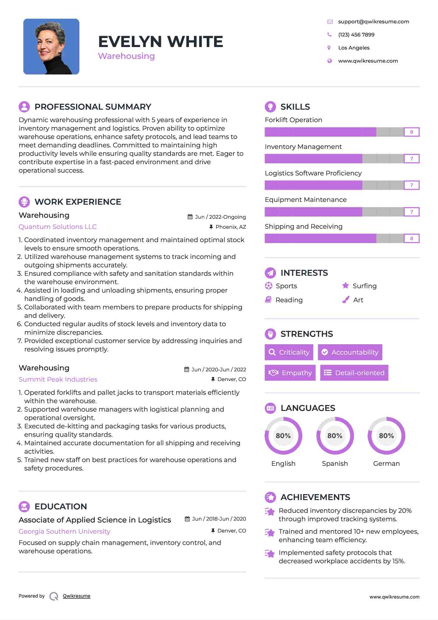 Warehousing Resume Sample