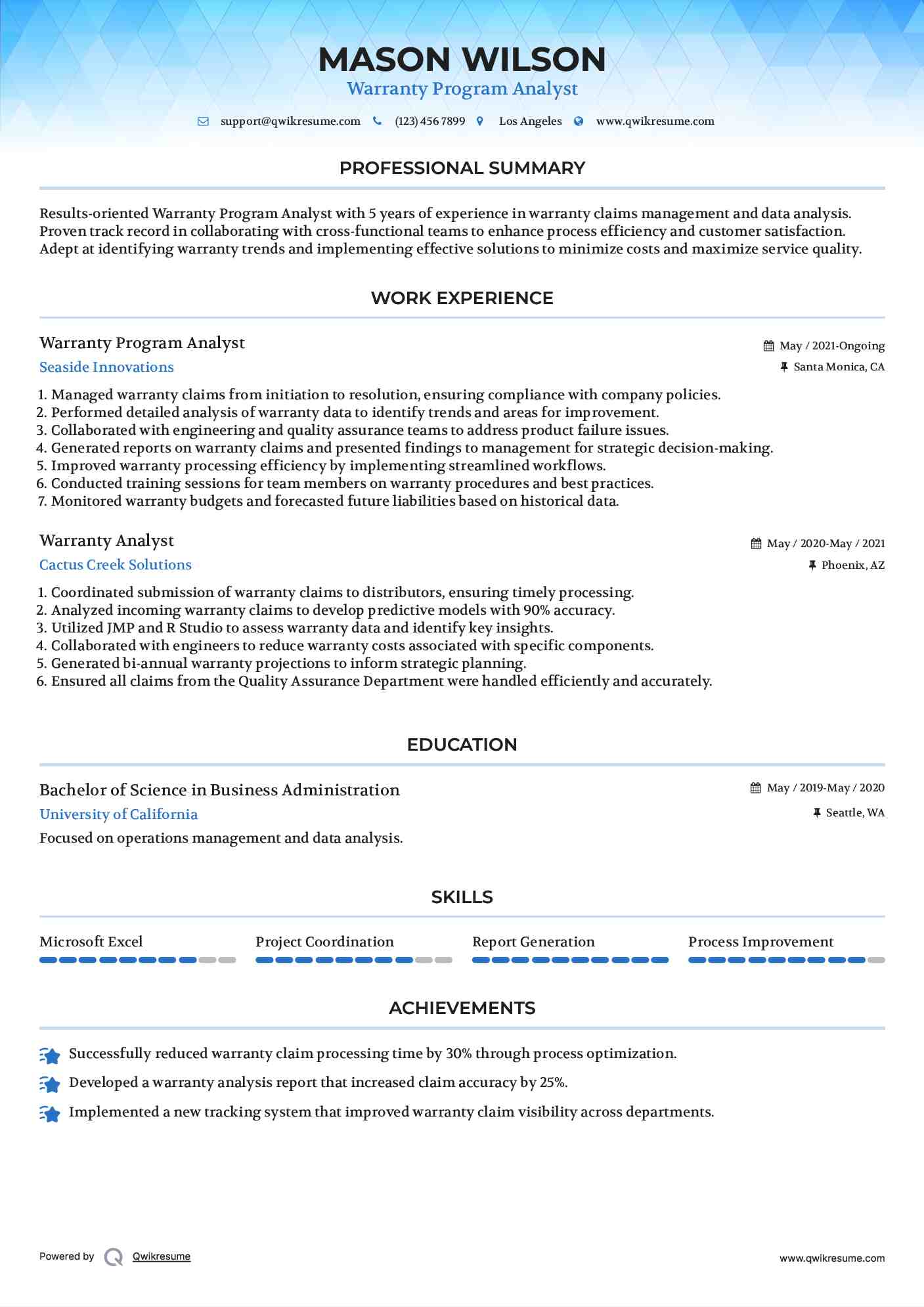 Warranty Program Analyst Resume Model