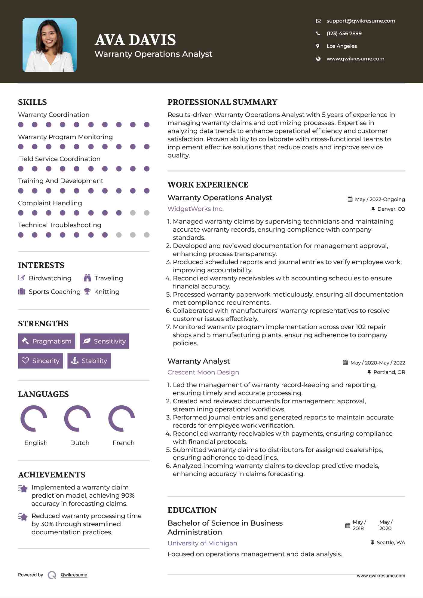 Warranty Analyst Resume Samples QwikResume