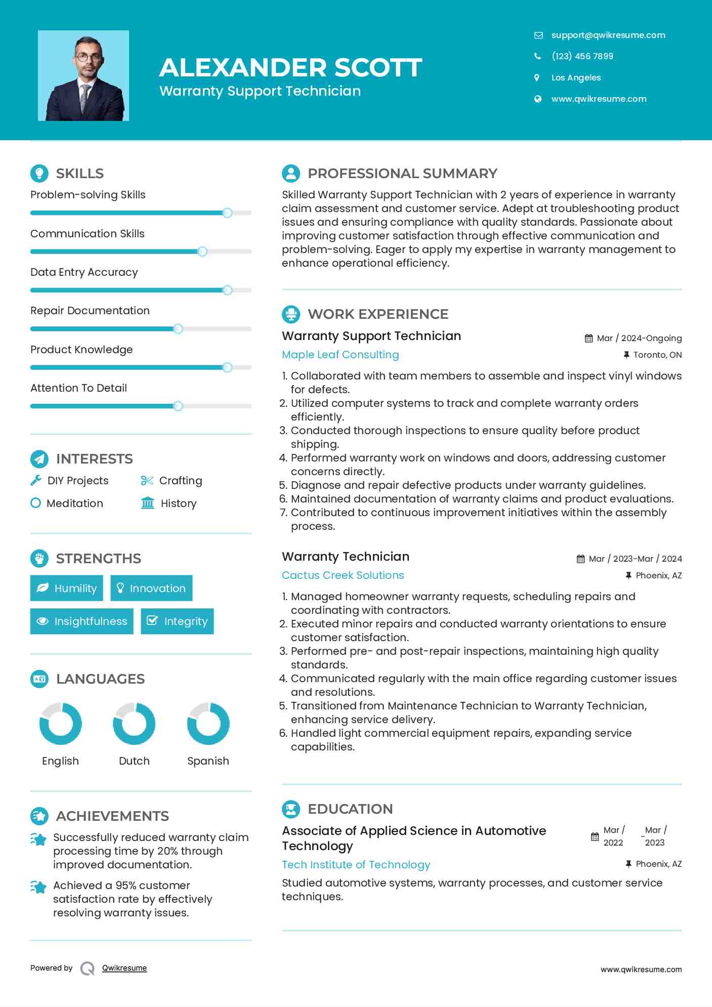 Warranty Technician Resume Samples QwikResume