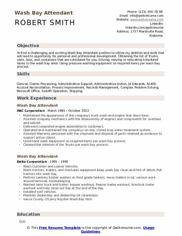 Wash Bay Attendant Resume Samples QwikResume