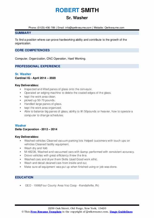 Washer Resume Samples QwikResume