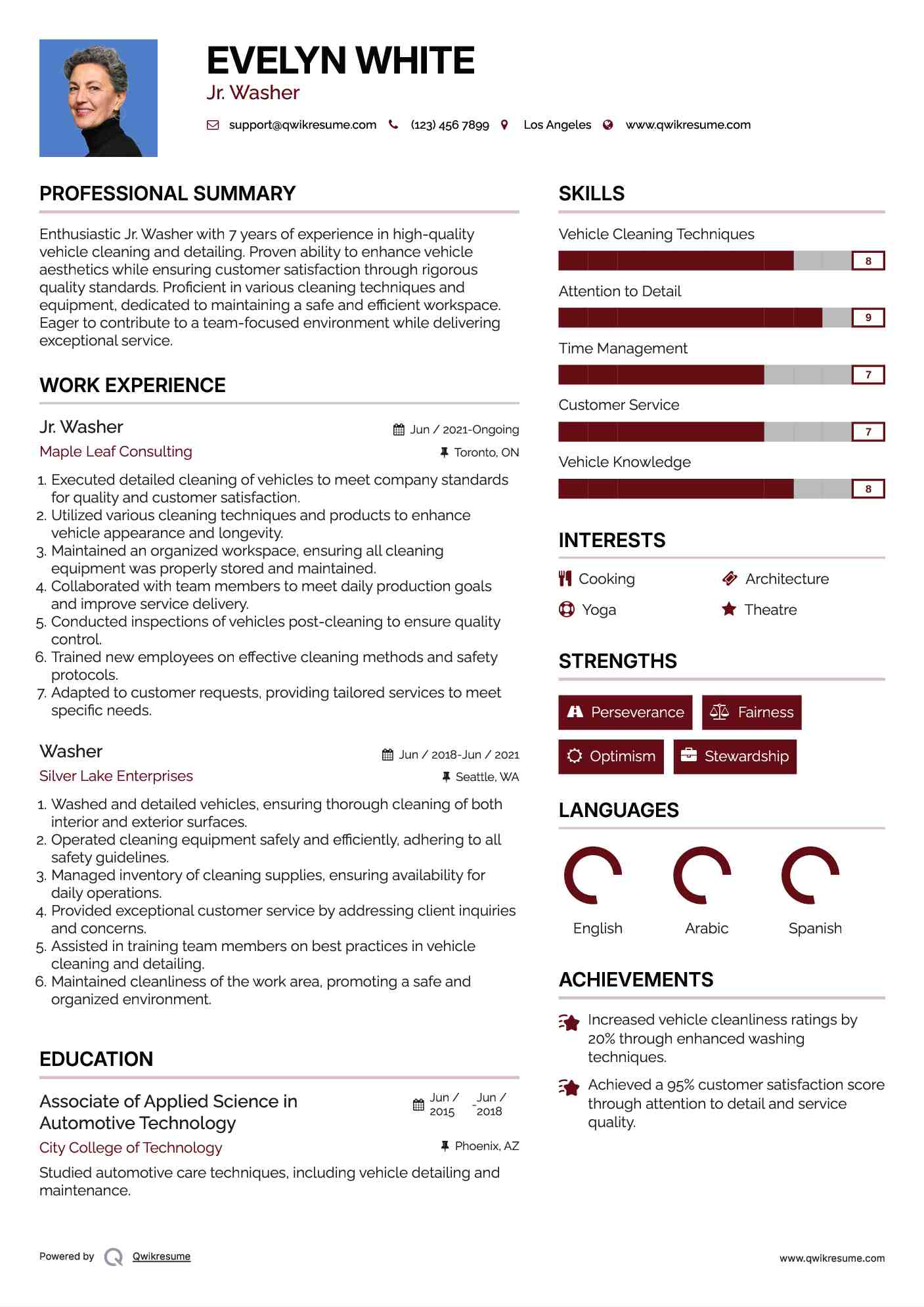 Jr. Washer Resume Model