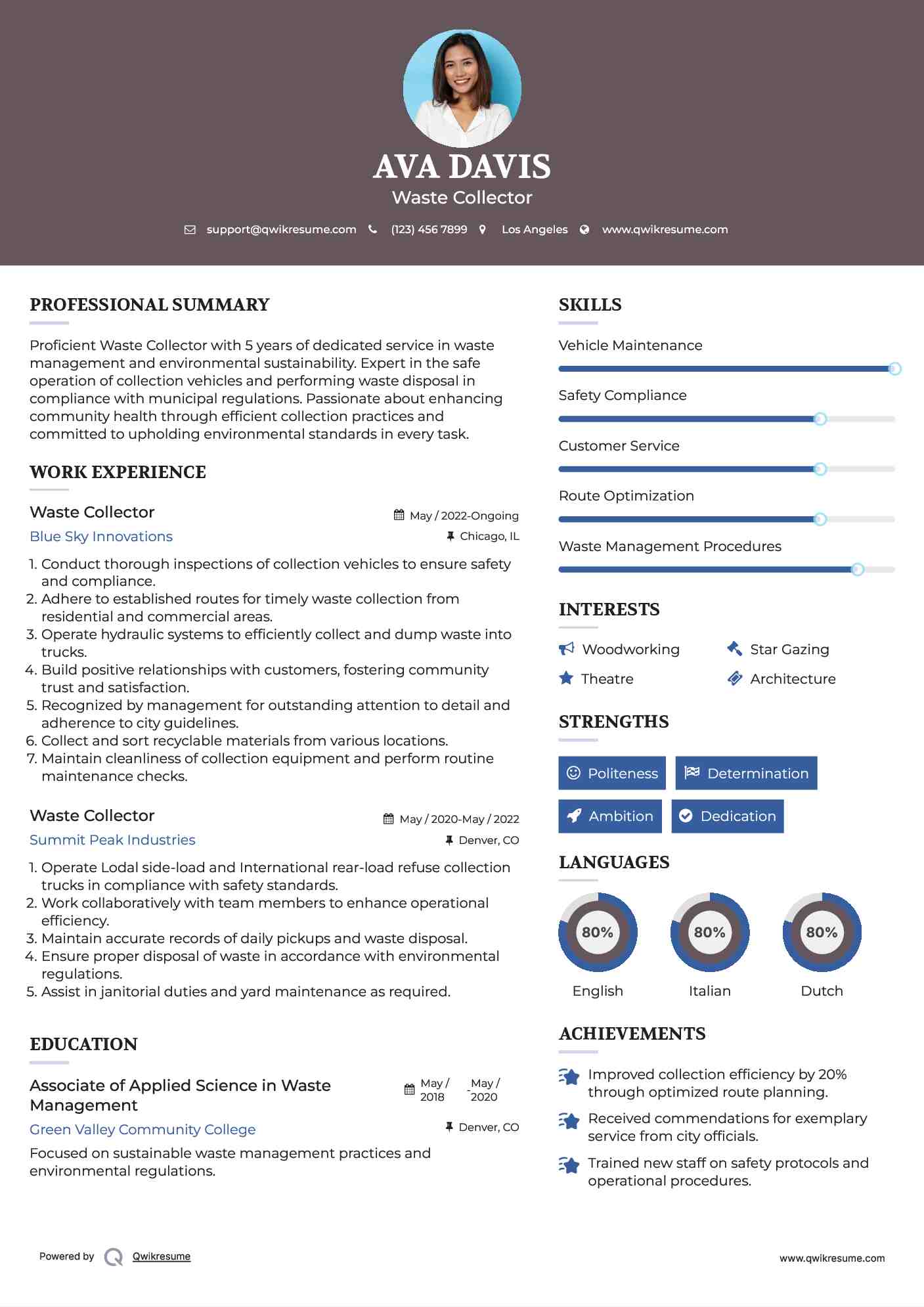 Waste Collector Resume Sample