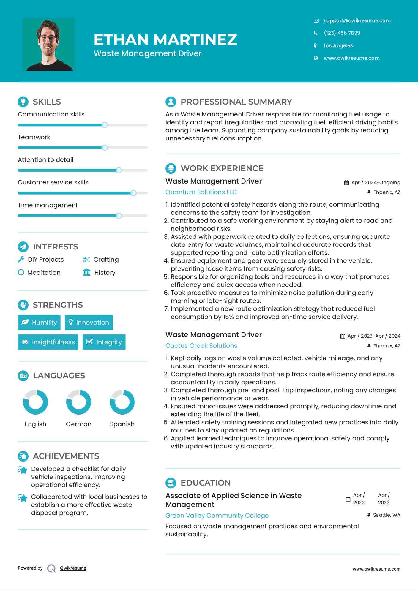 Waste Management Driver Resume Format