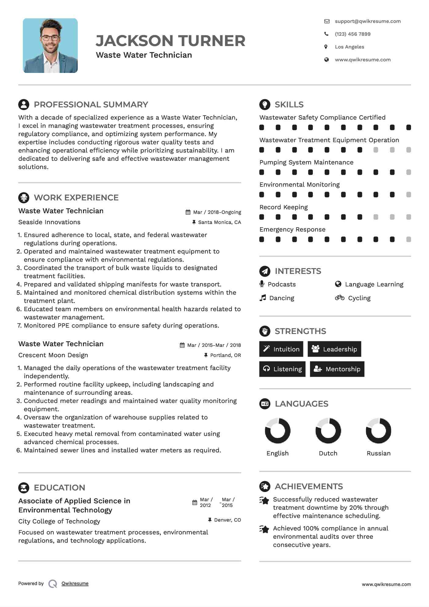 Waste Water Technician Resume Format