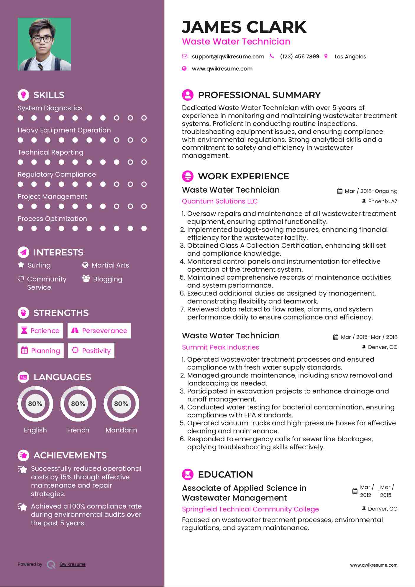 Waste Water Technician Resume Example