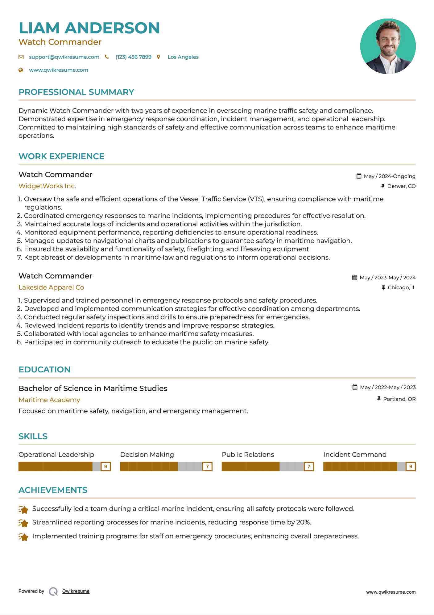 Watch Commander Resume Model
