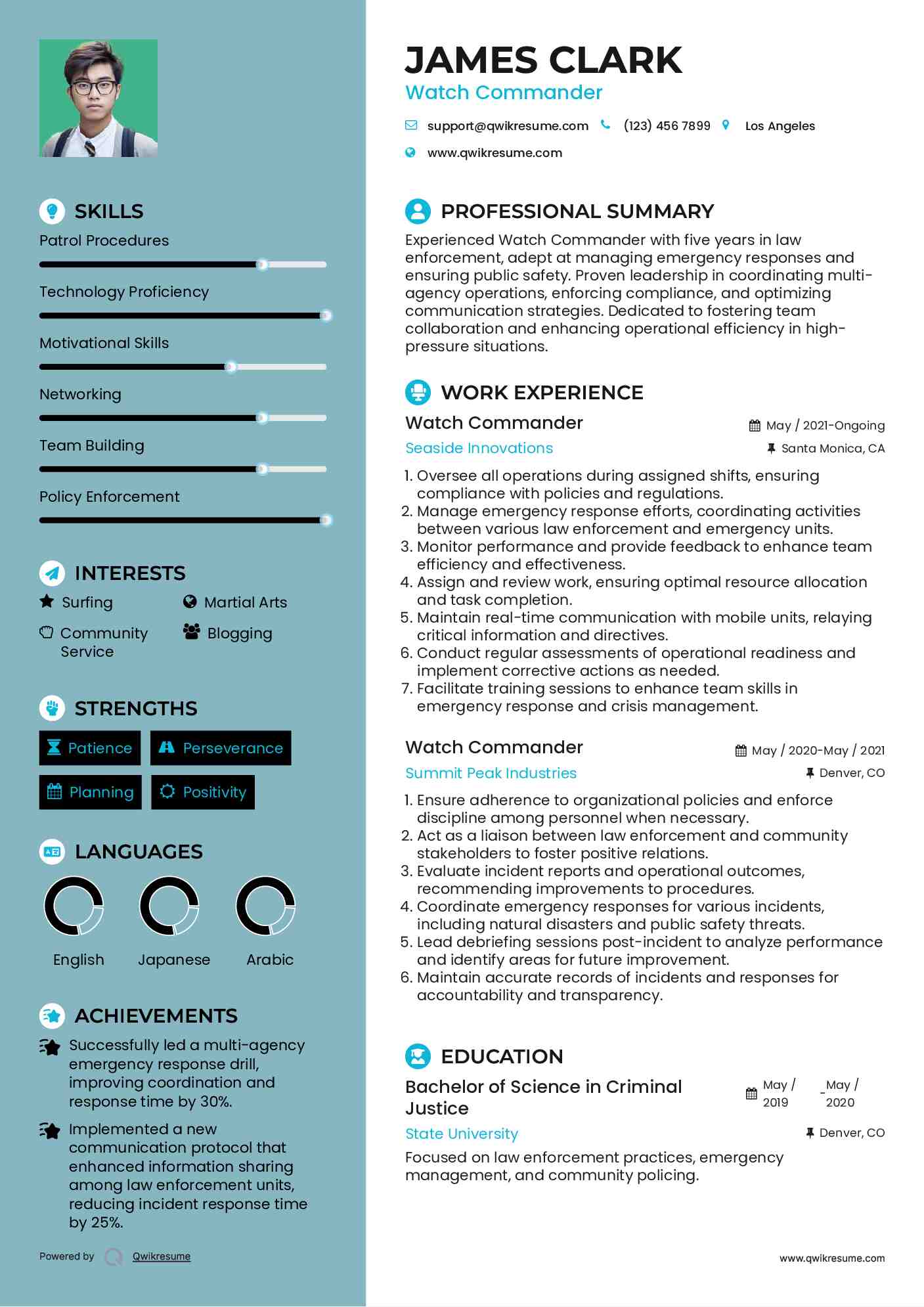 Watch Commander Resume Example