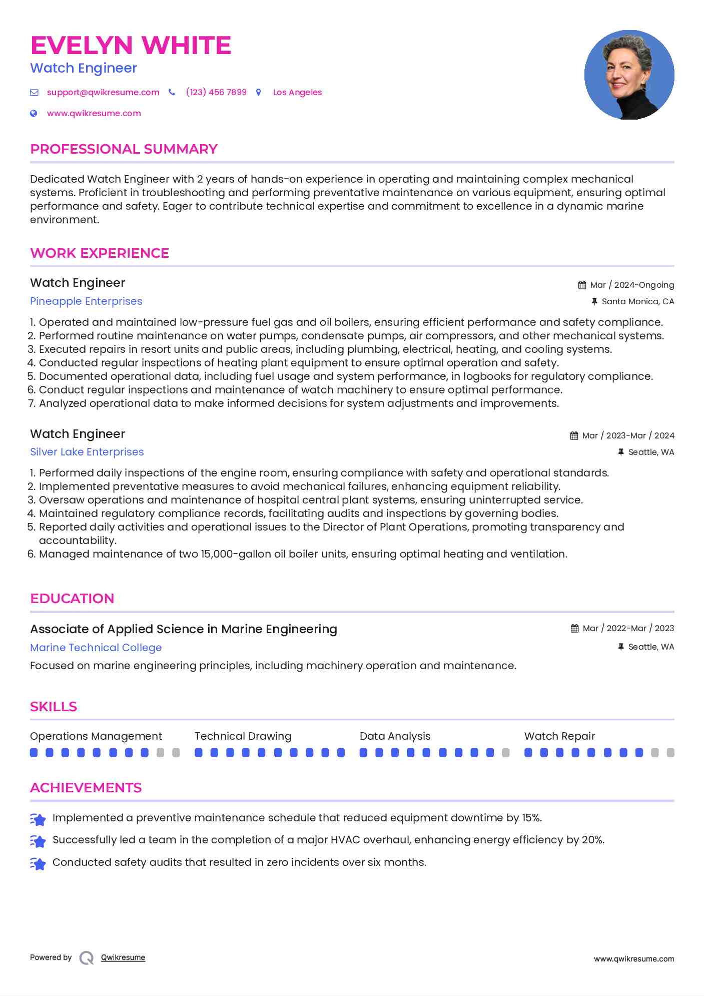 Watch Engineer Resume Samples QwikResume