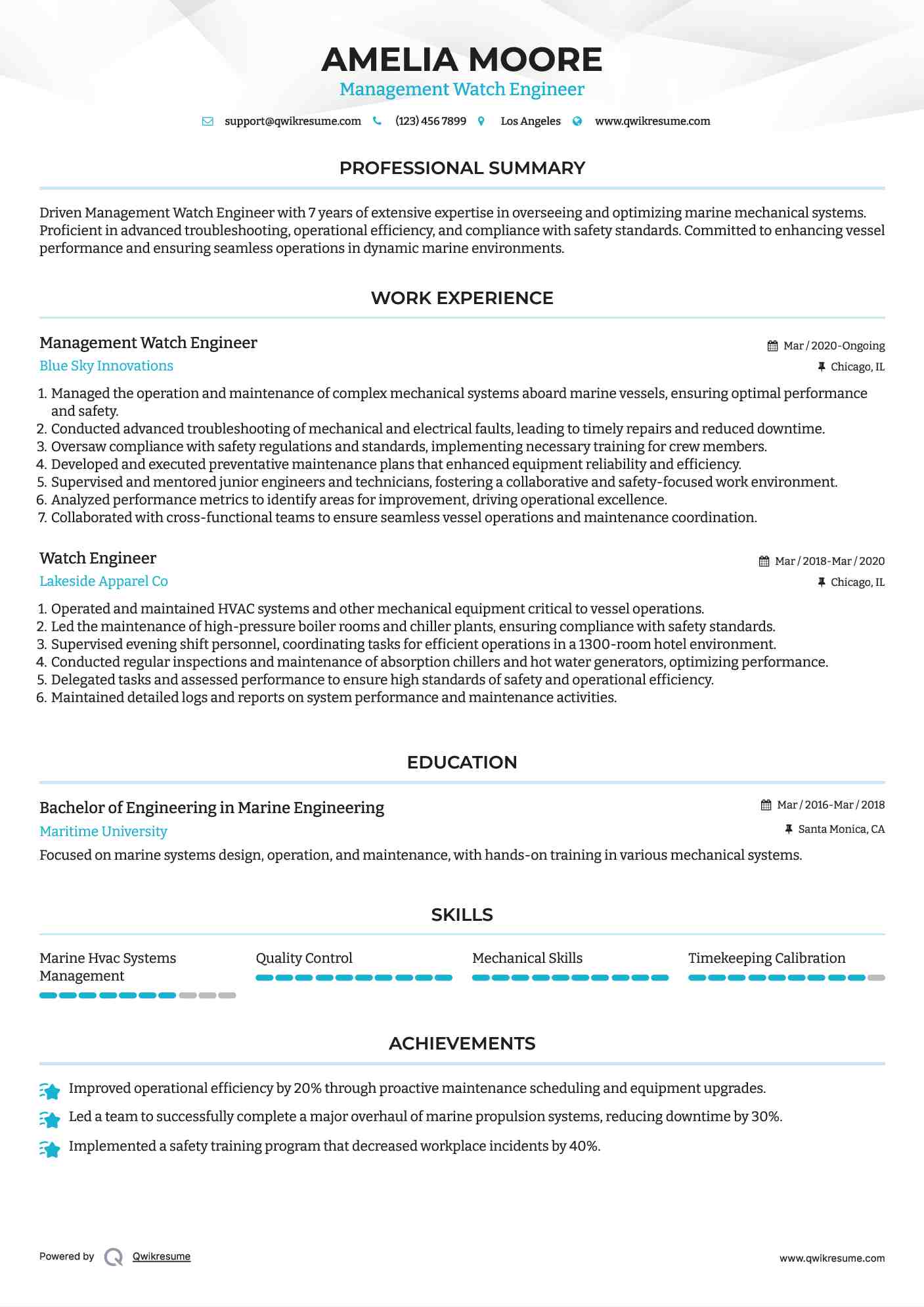 Management Watch Engineer Resume Format