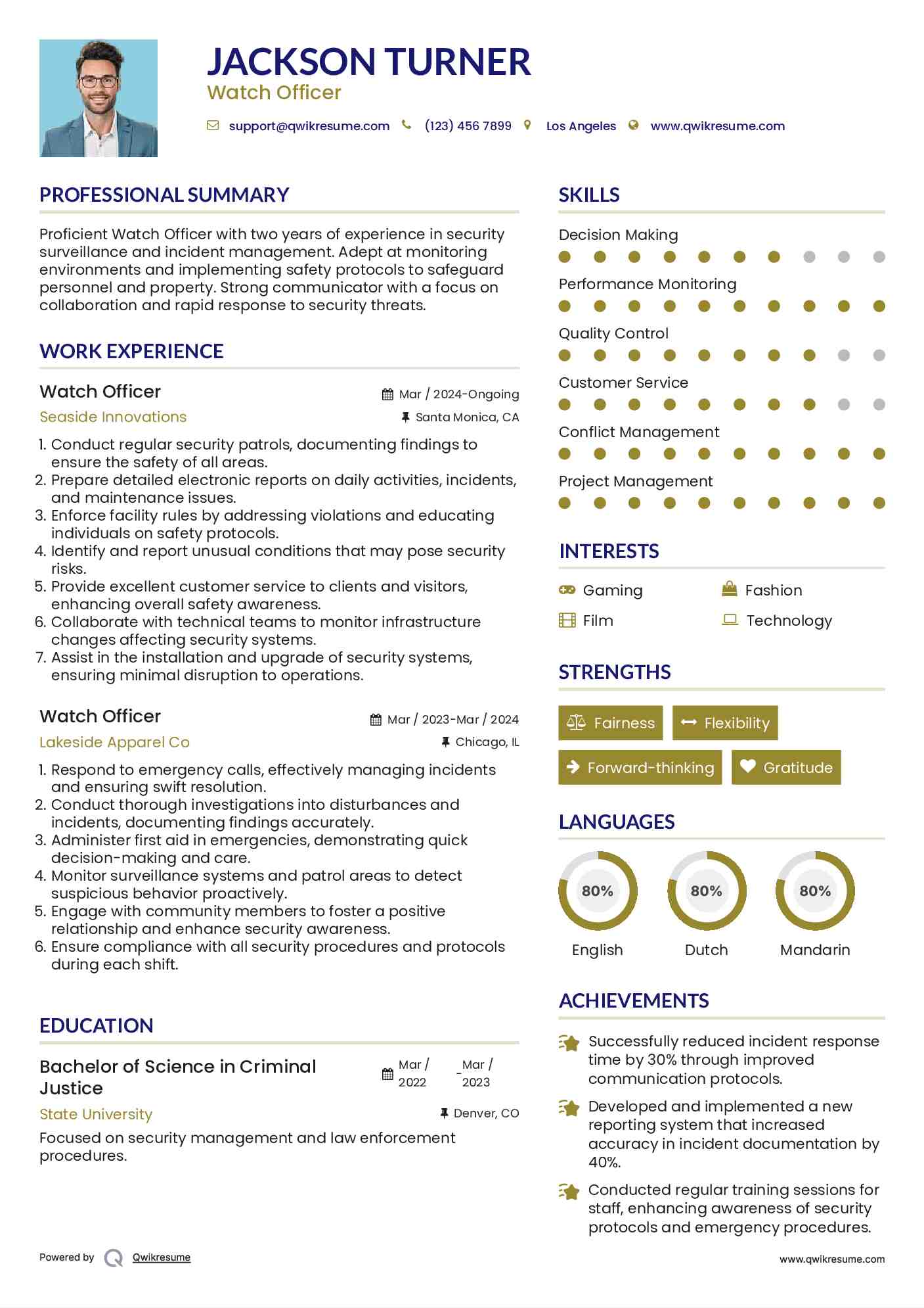 Watch Officer Resume Model