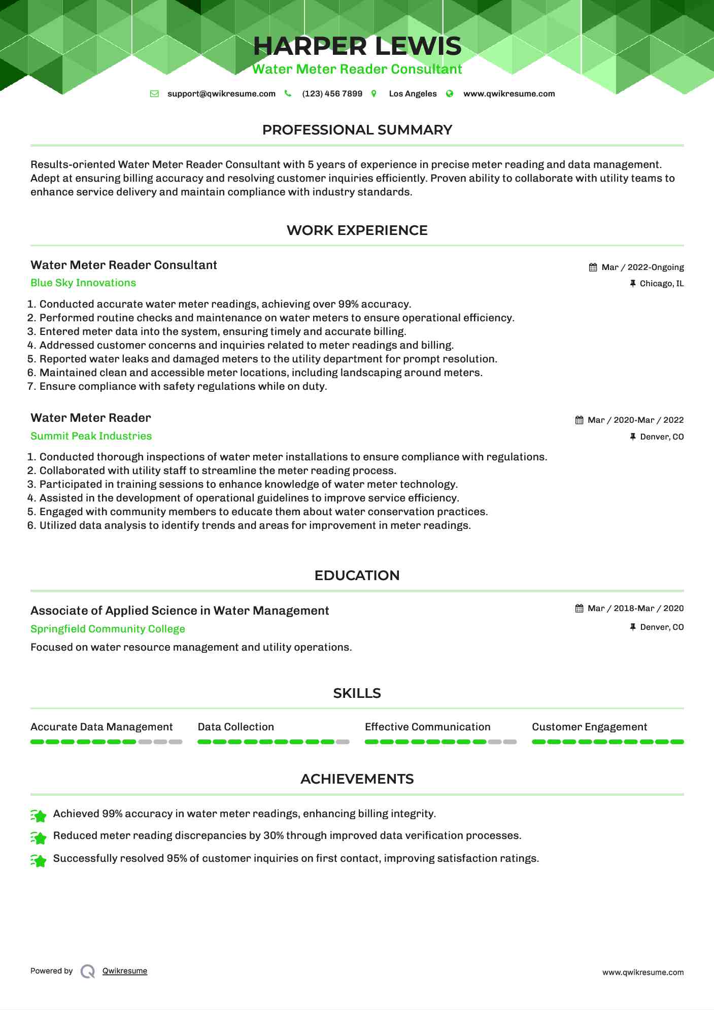 Water Meter Reader Resume Samples QwikResume