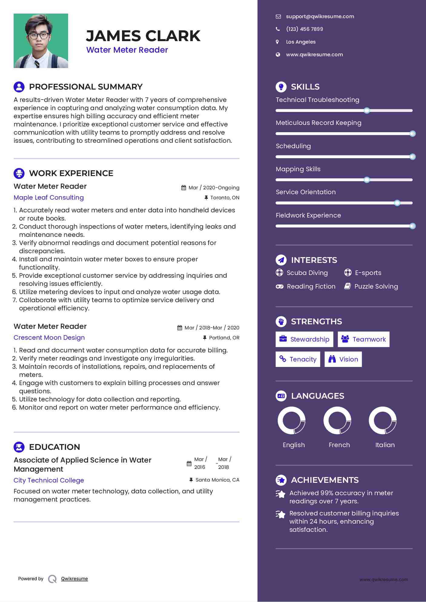 Water Meter Reader Resume Samples QwikResume