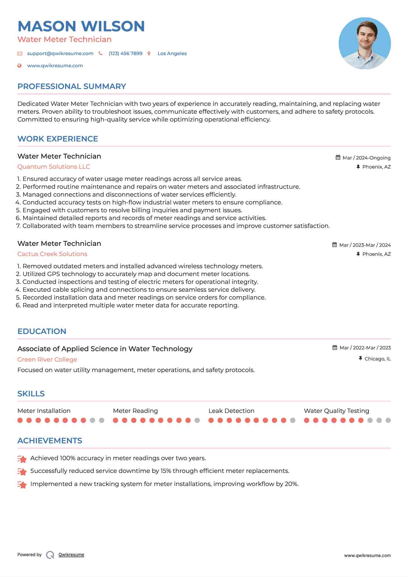 Water Meter Technician Resume Format