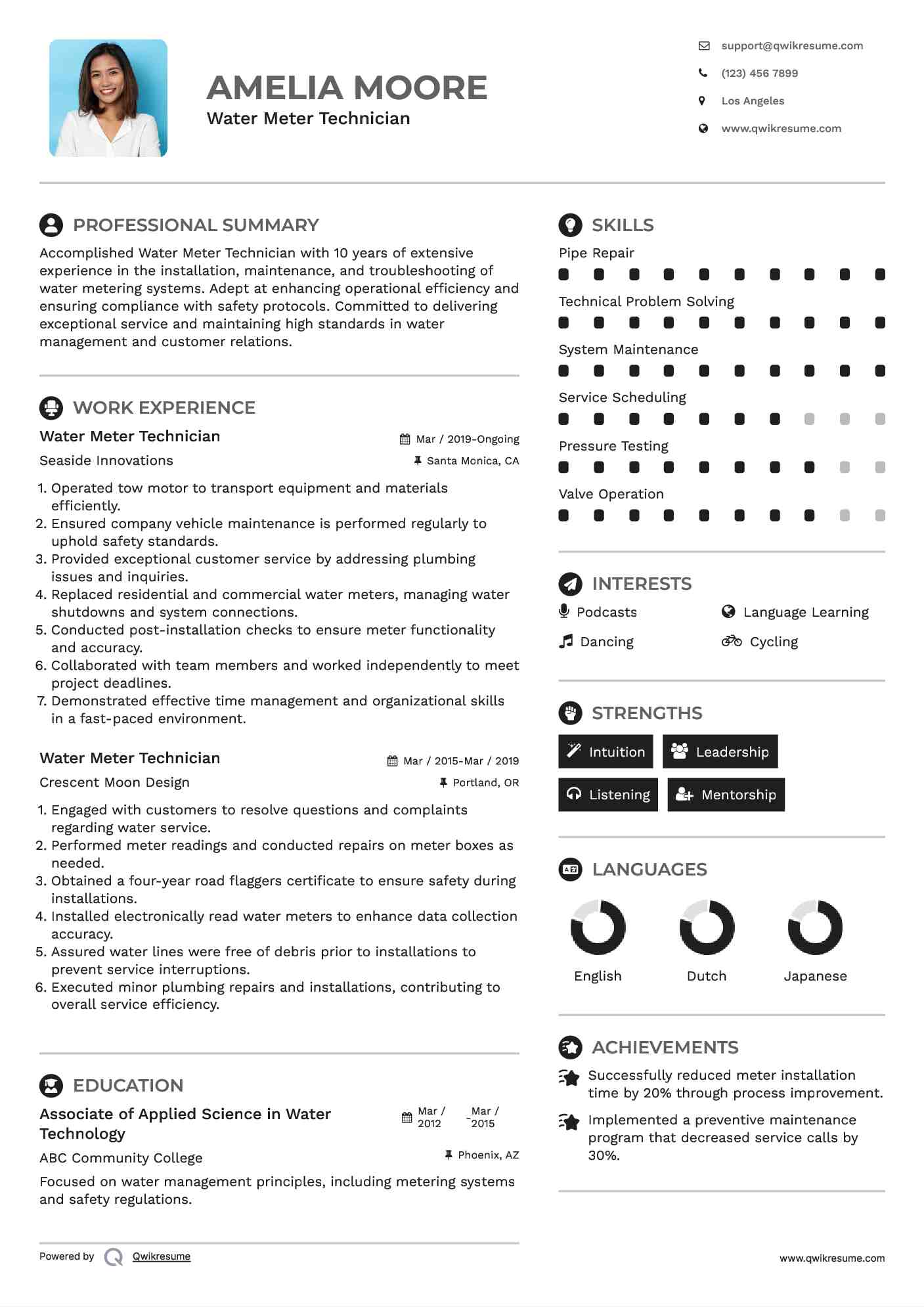 Water Meter Technician Resume Sample