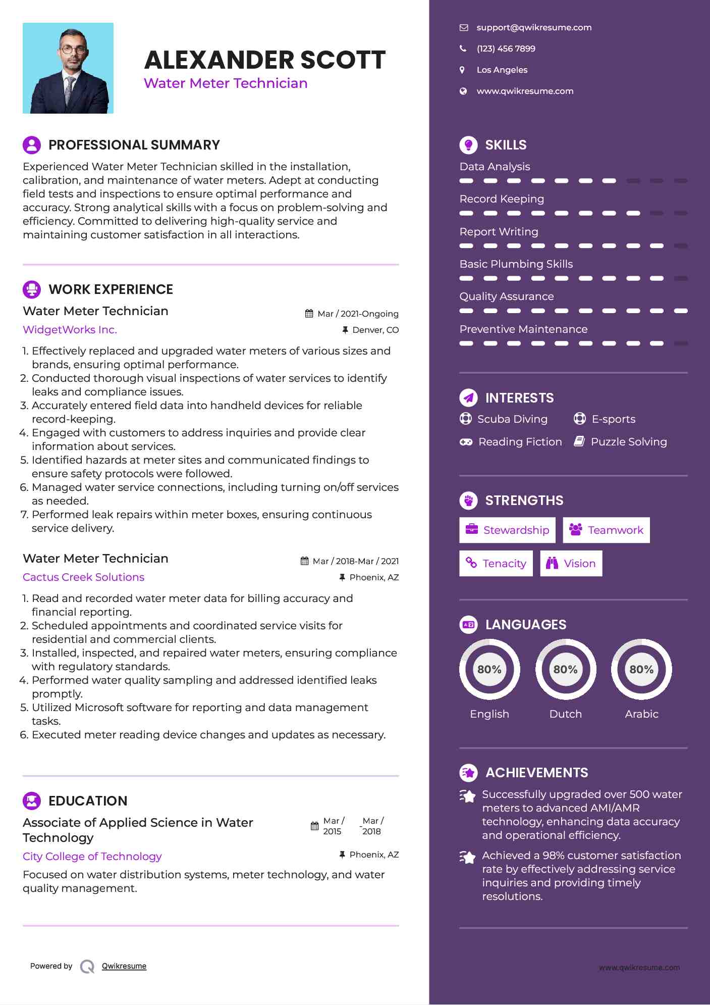 Water Meter Technician Resume Samples QwikResume