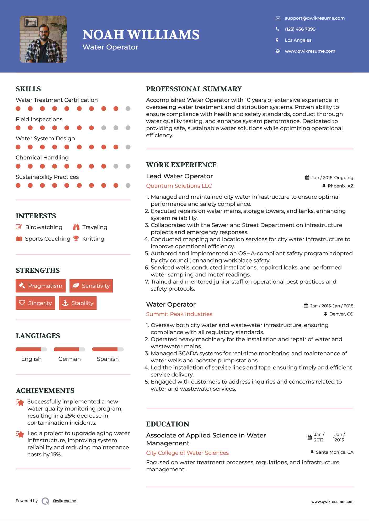 Water Operator Resume Samples QwikResume