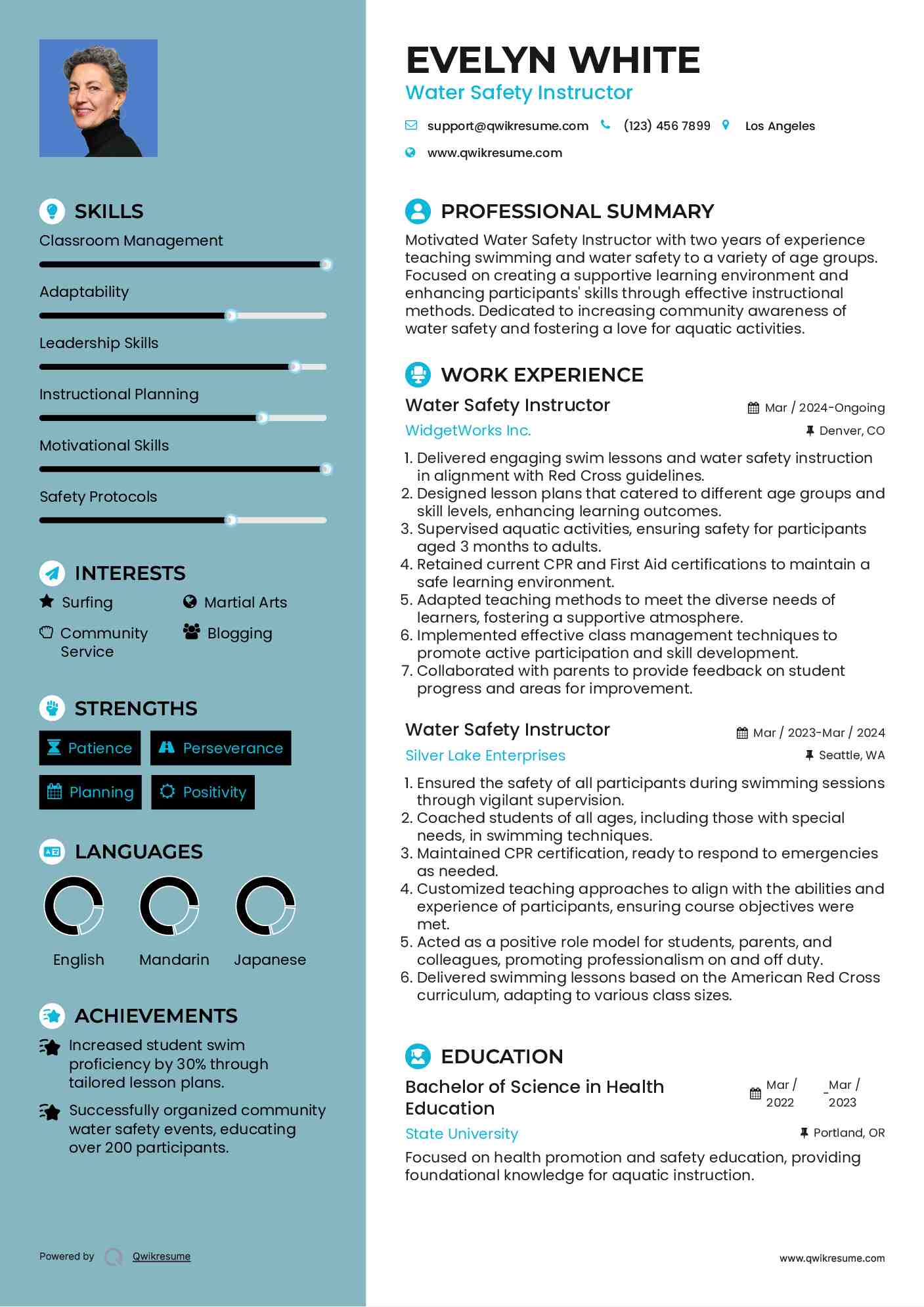 Water Safety Instructor Resume Model