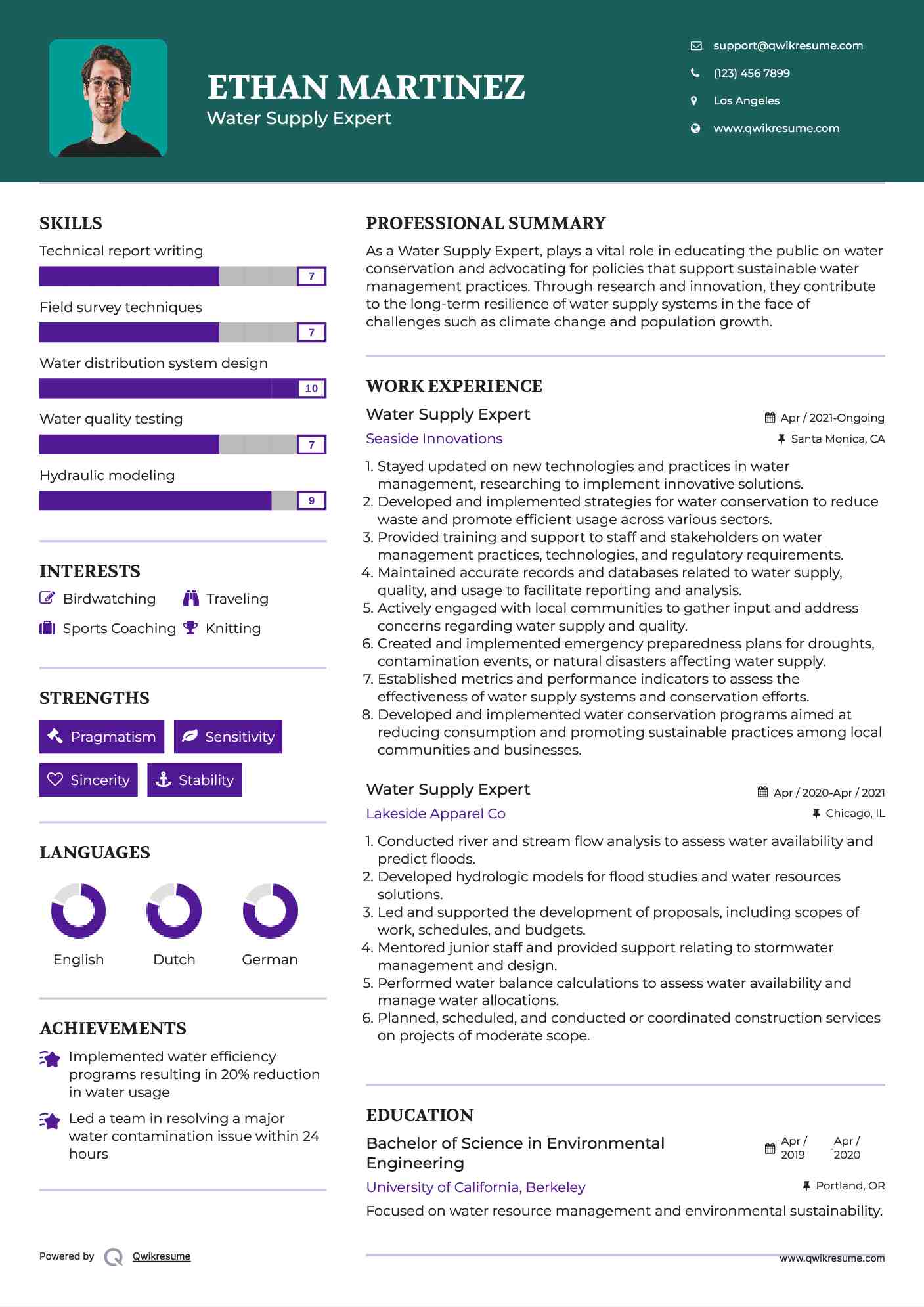 Water Supply Expert Resume Format